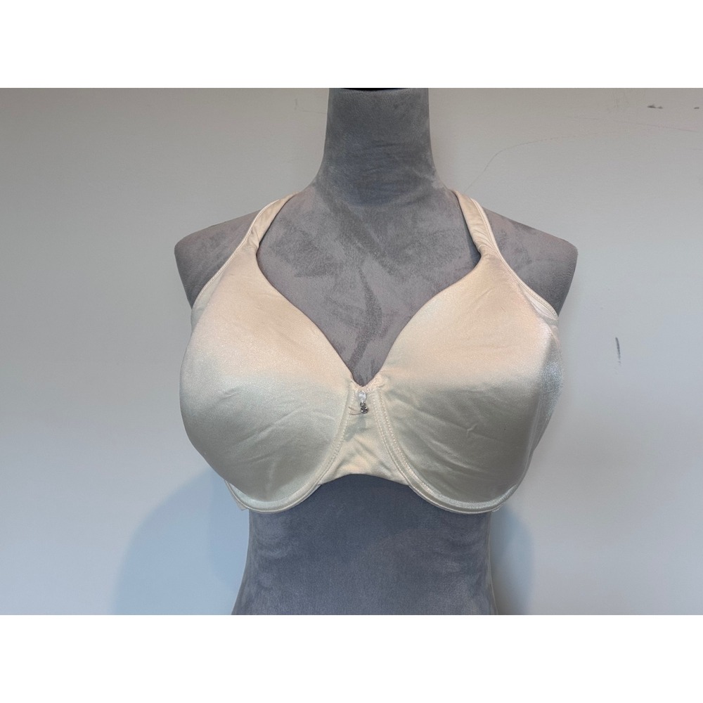 Cream Satin Full Coverage Racerback Underwire Bra 42DD Rhinestone Detail